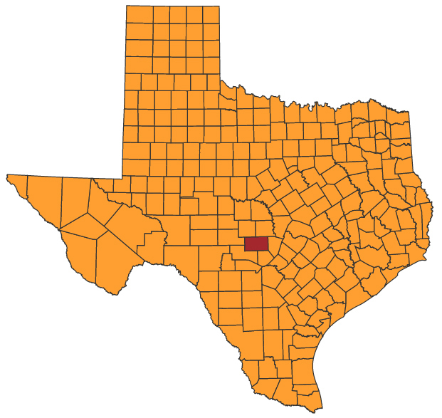 Gillespie County on map of Texas